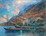 Barques sur le lac de Genève à Saint-Gingolph