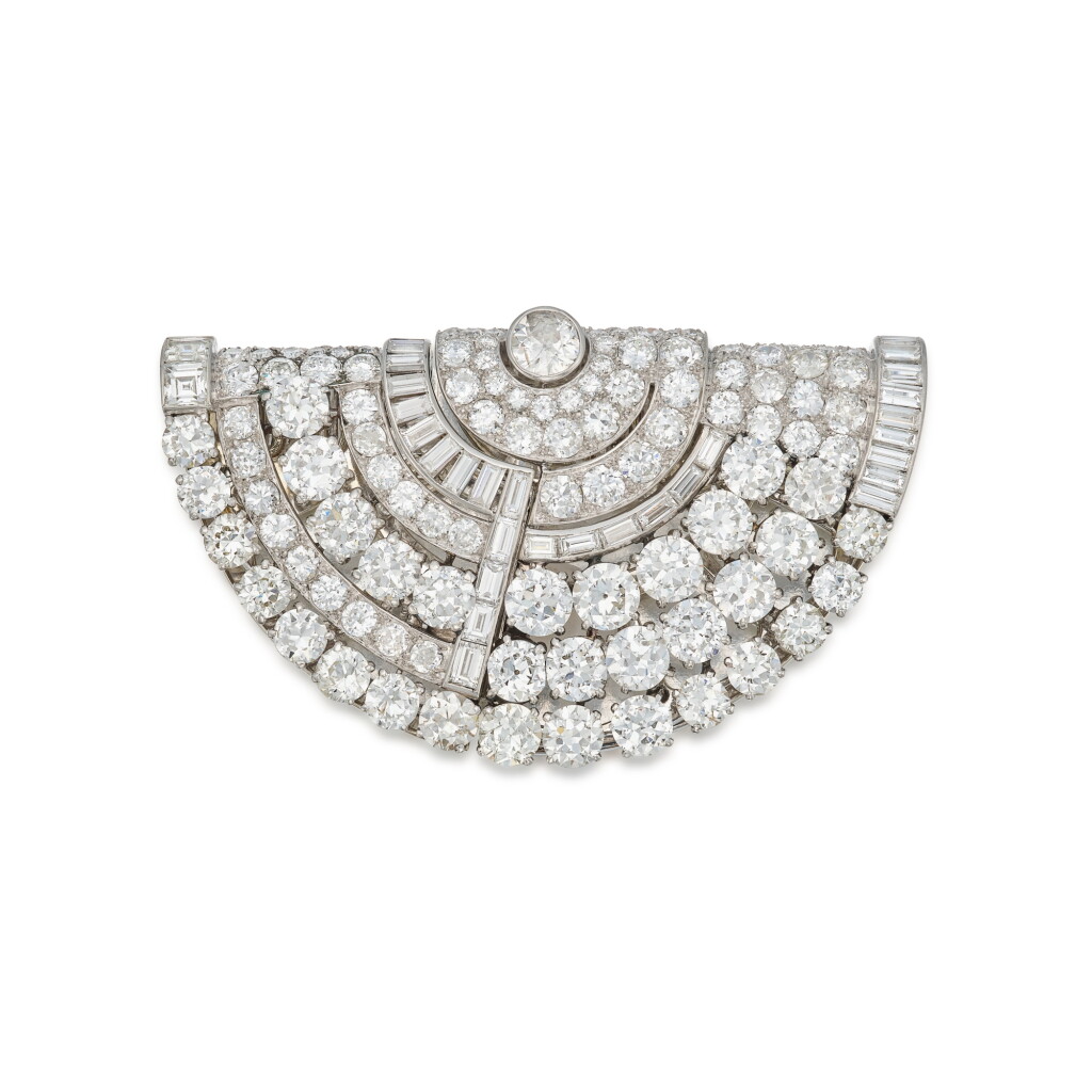 View full screen - View 1 of Lot 199. A Diamond Double Clip-Brooch.