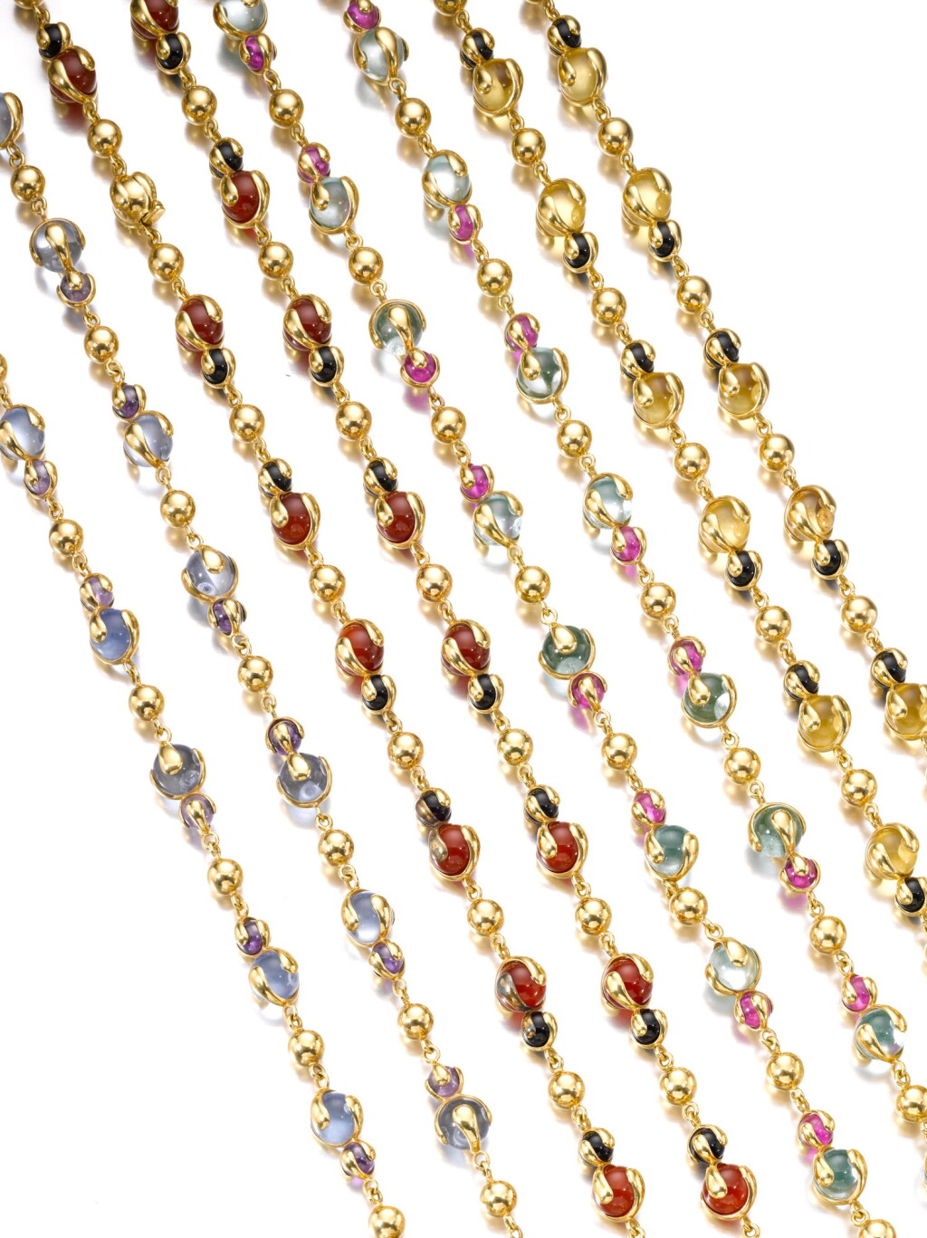 View full screen - View 1 of Lot 466. Gem-set and gold necklaces, 'Cardan perle'.