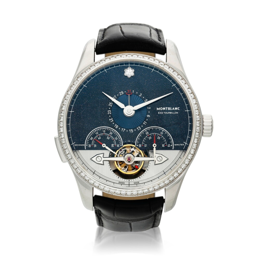 View full screen - View 1 of Lot 69. Reference 7354 Exo Tourbillon, A limited edition white gold and diamond-set tourbillon monopusher chronograph wristwatch with date and aventurine dial, Circa 2015.