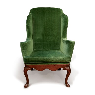 View full screen - View 1 of Lot 555. A QUEEN ANNE WALNUT WING ARMCHAIR, CIRCA 1715.