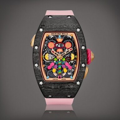 View full screen - View 1 of Lot 2307. Bonbon Collection, Reference RM 37-01 Cerise | A limited edition carbon fibre and quartz fibre semi-skeletonised wristwatch with date, Circa 2019 | Richard Mille | 糖果系列 型號 RM 37-01 Cerise | 限量版碳纖維及石英纖維半鏤空腕錶,備日期顯示,約2019年製.