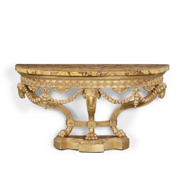 View full screen - View of A George III Carved and Giltwood and Gilt Gesso Console Table designed by Robert Adam and made by William France and John Bradburn, 1765.