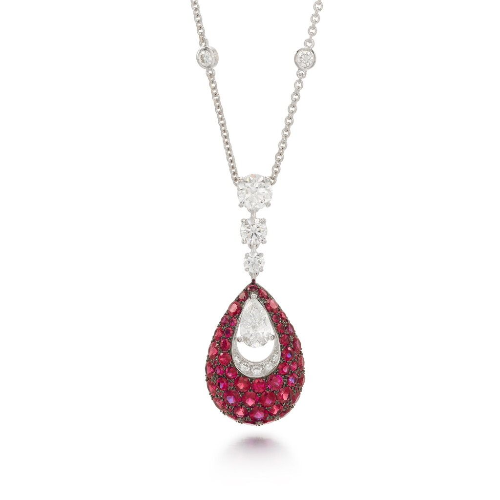 View full screen - View 1 of Lot 115. Ruby and Diamond Pendant Necklace.