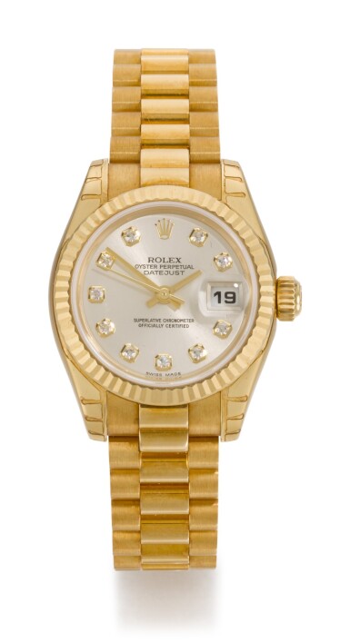 View full screen - View 1 of Lot 24. ROLEX | DATEJUST, REFERENCE 179178, YELLOW GOLD WRISTWATCH WITH DIAMOND-SET DIAL, DATE AND BRACELET, CIRCA 2001.