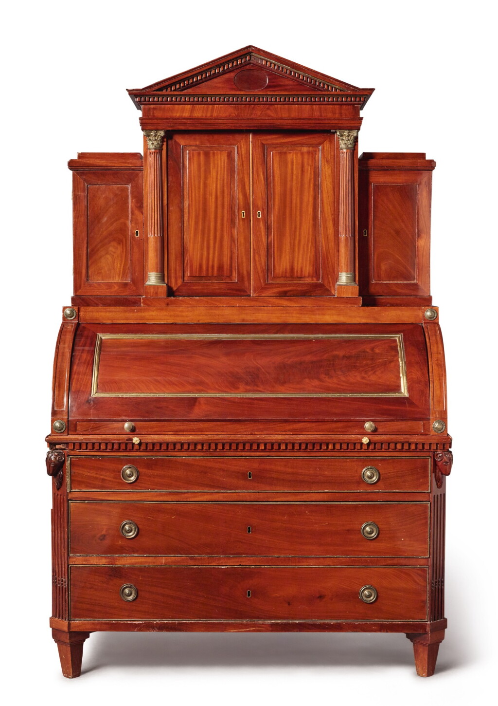 View full screen - View 1 of Lot 138. A NORTH GERMAN NEOCLASSICAL BRASS-MOUNTED MAHOGANY SECRETAIRE A CYLINDRE, CIRCA 1800.