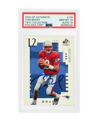 View full screen - View 1 of Lot 2. 2000 Upper Deck SP Authentic #118 Tom Brady Rookie Autograph 0685/1250 - PSA 10 & PSA/DNA Autograph 10 | Tom Brady Provenance | On-Card Autograph.