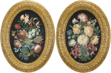 View full screen - View 1 of Lot 3. A pair of Italian polychrome scagliola plaques, Tuscany, late 18th century.