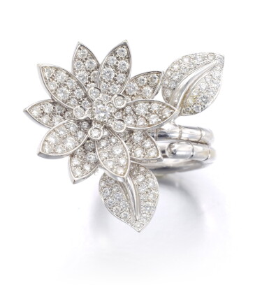View full screen - View 1 of Lot 120. VAN CLEEF & ARPELS | DIAMOND RING, 'LOTUS BETWEEN THE FINGER'.