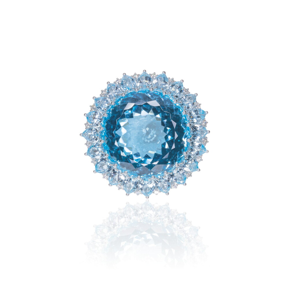 View full screen - View 1 of Lot 22. BLUE TOPAZ AND DIAMOND RING, MICHELE DELLA VALLE.