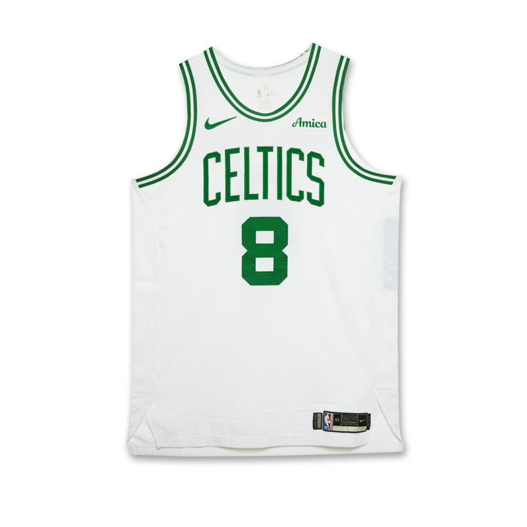 View full screen - View 1 of Lot 32. Kristaps Porzingis Boston Celtics 2025 NBA Playoffs Eastern Conference Round 1 Game Worn Association Edition Jersey | Game 1.