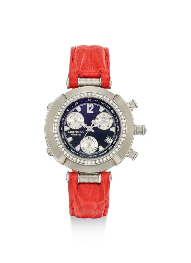 View full screen - View 1 of Lot 8241. MONTEGA | AMORE, REFERENCE 220073, A STAINLESS STEEL AND DIAMOND-SET CHRONOGRAPH WRISTWATCH, CIRCA 2000.