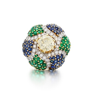 View full screen - View 1 of Lot 174. Sapphire, emerald and diamond ring .