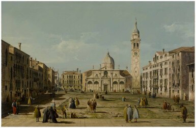 View full screen - View 1 of Lot 26. BERNARDO BELLOTTO | VENICE, A VIEW OF THE CAMPO AND CHURCH OF SANTA MARIA FORMOSA.