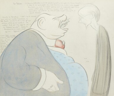 View full screen - View 1 of Lot 14. Max Beerbohm | "The Patron", pencil and watercolour drawing, 1920, framed and glazed.