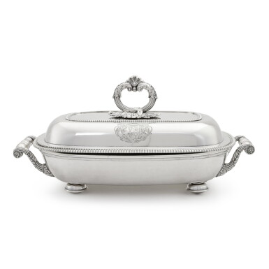 View full screen - View 1 of Lot 249. A George III Silver Entrée Dish and Cover on Sheffield-Plated Warming Stand, Digby Scott & Benjamin Smith I, London, 1804.