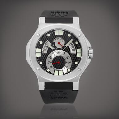 View full screen - View 1 of Lot 8921. Jean-Mairet & Gillman | Seven Day Sport | A limited edition stainless steel wristwatch with date and power reserve indication, Circa 2005 | Seven Day Sport | 精鋼限量版腕錶,備日期及動力儲備顯示,約2005年製.