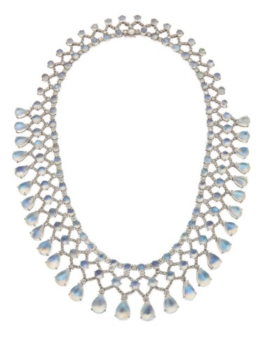 View full screen - View 1 of Lot 65. FRED LEIGHTON | MOONSTONE AND DIAMOND NECKLACE.