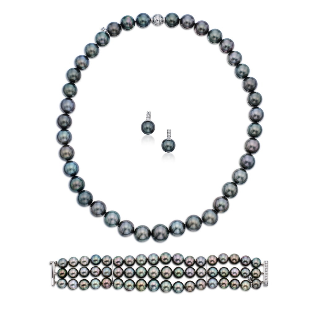 View full screen - View 1 of Lot 353. Suite of Cultured Pearl and Diamond Jewels.