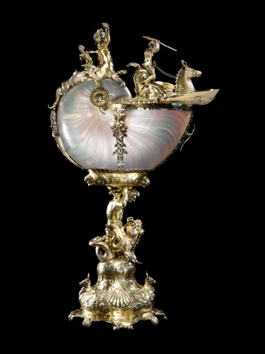 View full screen - View 1 of Lot 16. A Nautilus Cup with Dutch silver-gilt mounts , Jacob Claesz de Grebber, Amsterdam, 1628 .