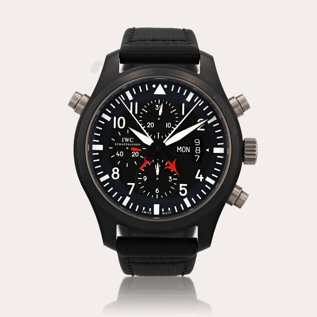 View full screen - View 1 of Lot 455. Pilot's Watch, limited edition 'Top Gun' reference IW379901 Montre bracelet double chronographe en céramique avec date | Ceramic double chronograph wristwatch with date Vers 2008 | Circa 2008.