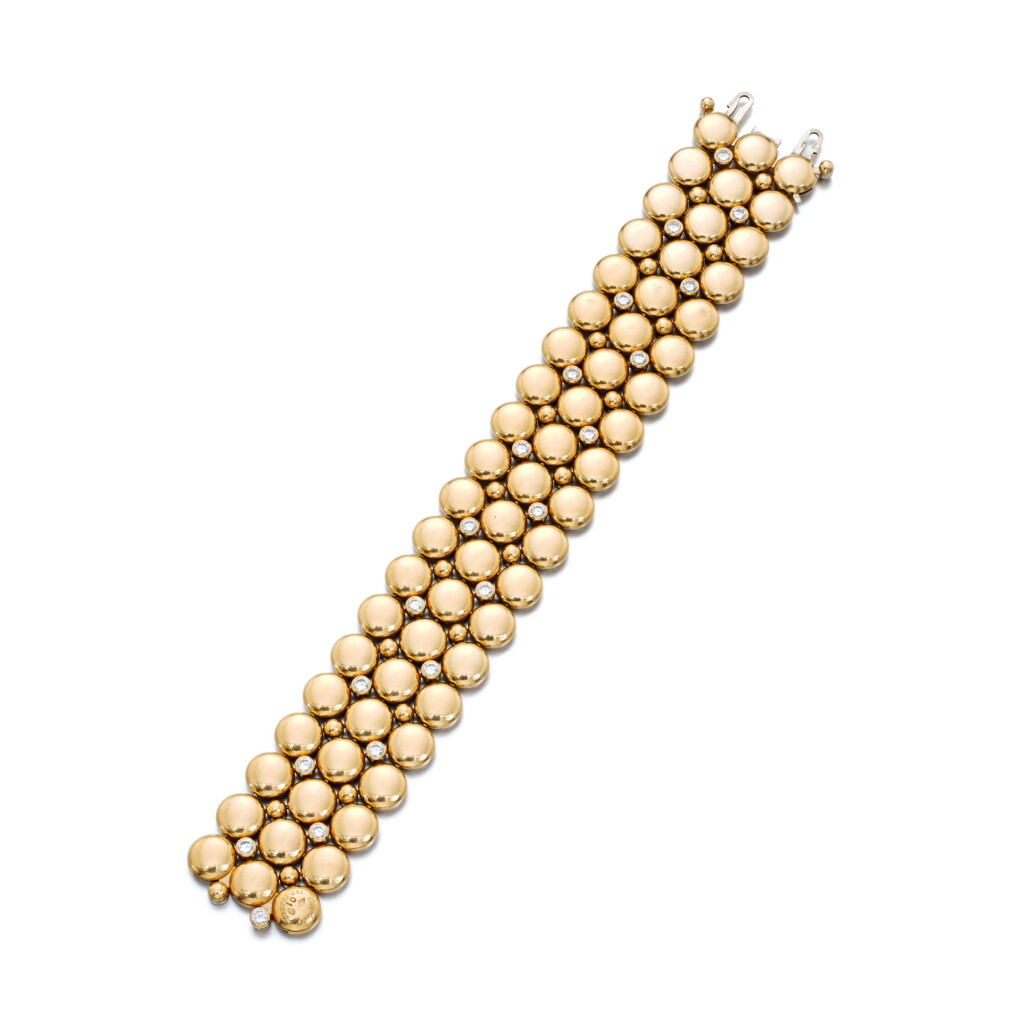 View full screen - View 1 of Lot 736. Gold and Diamond 'Honeymoon' Bracelet.