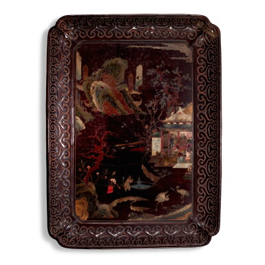 View full screen - View 1 of Lot 144. A large painted lacquer rectangular tray, Late Ming dynasty .
