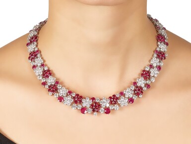 View full screen - View 1 of Lot 1019. Ruby and Diamond Necklace | 格拉夫| 紅寶石 配 鑽石 項鏈 (紅寶石及鑽石共重約46.50及50.30克拉).