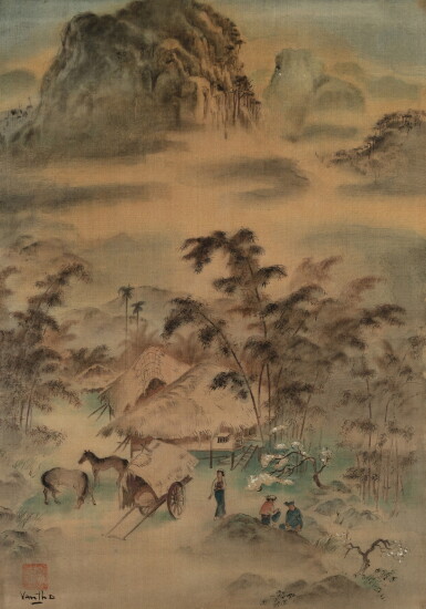 View full screen - View 1 of Lot 12. Tran Van Tho (1917-2004), Village scene in Northern Vietnam | 陳文圖 (1917-2004), 越北村莊.