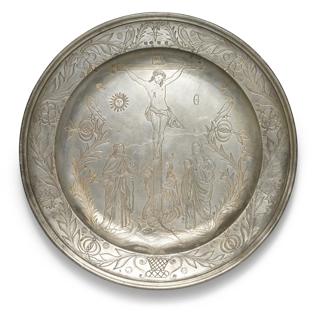 View full screen - View 1 of Lot 248. A large French pewter 'Crucifixion' dish, circa 1762.