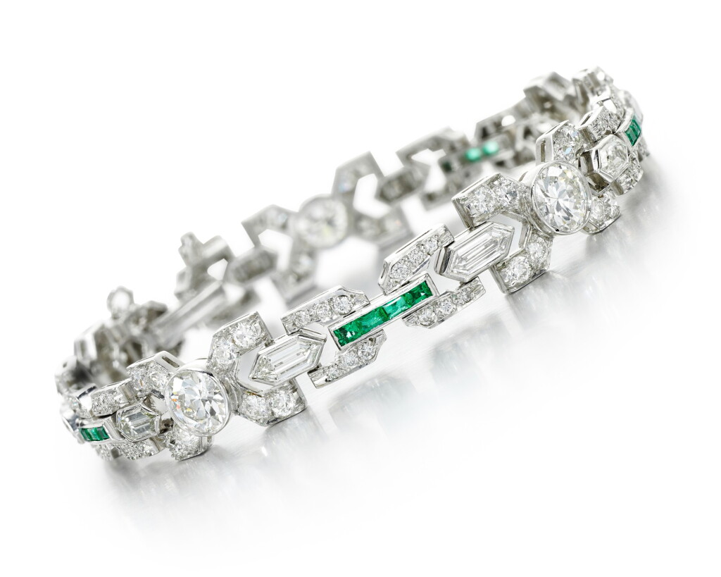 View full screen - View 1 of Lot 326. EMERALD AND DIAMOND BRACELET.