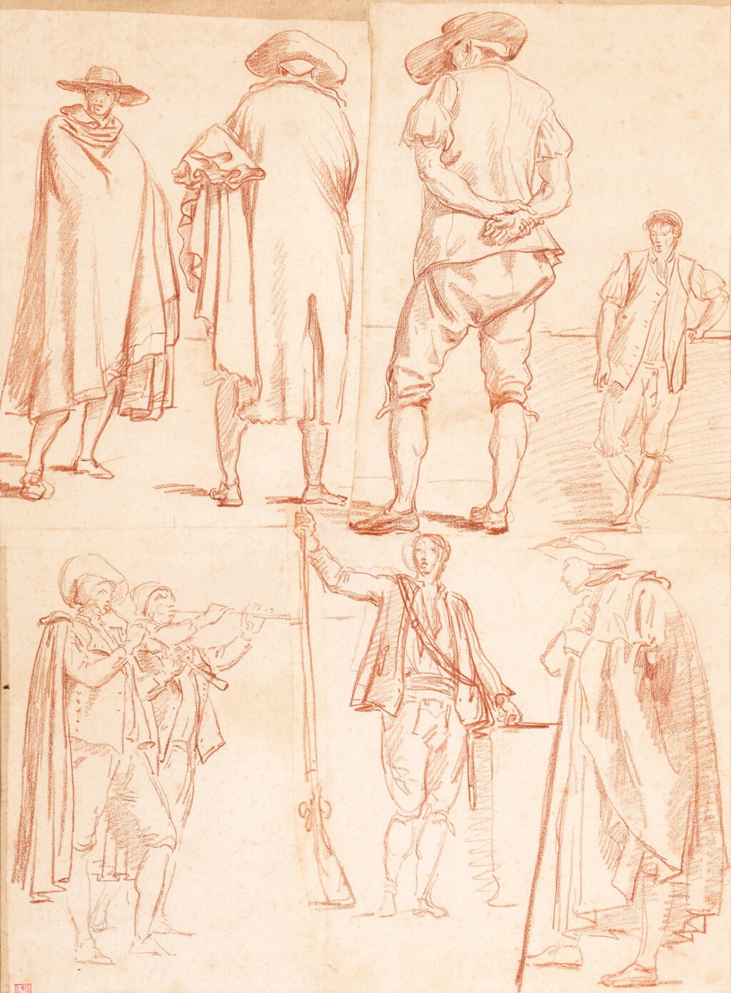 View full screen - View 1 of Lot 4. Four separate sheets of figure studies, mounted on an album page.