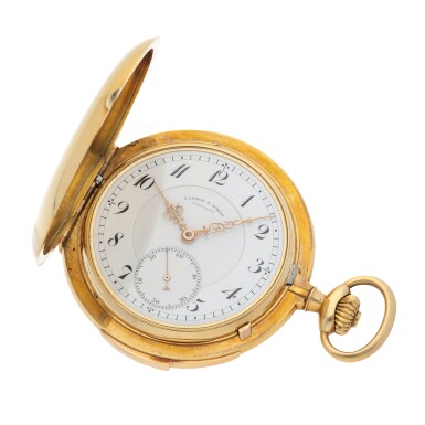 View full screen - View 1 of Lot 610. Yellow gold minute repeating hunting cased watch with enamel dial Circa 1910.