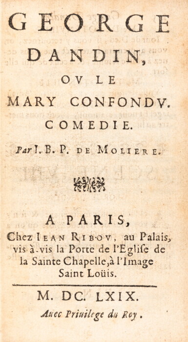 View full screen - View 1 of Lot 46. George Dandin. Paris, 1669. In-12. Reliure de Thibaron-Joly. Très rare édition originale. Des bibliothèques Rattier et Rodocanachi..