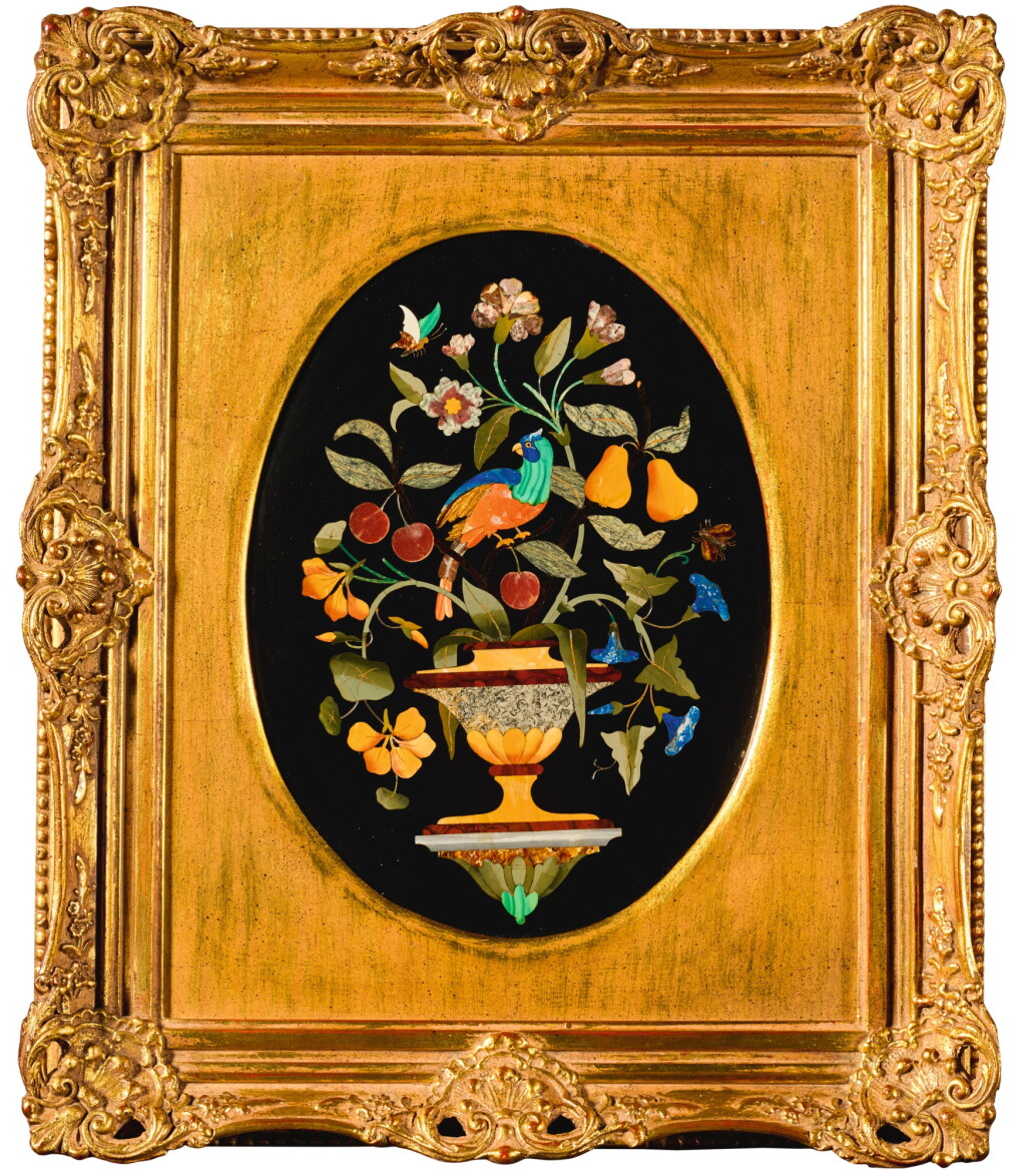 View full screen - View 1 of Lot 4. A PAIR OF ITALIAN PIETRE DURE, PIETRE TENERE AND MARBLE PANELS, FLORENCE LATE 19TH CENTURY.
