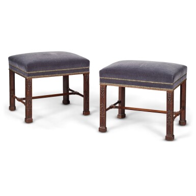 View full screen - View 1 of Lot 1160. A Pair of George III Carved Mahogany Stools, Circa 1760.
