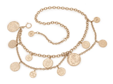 View full screen - View 1 of Lot 64. CHANEL | SILVER-TONE METAL CHARM BELT .