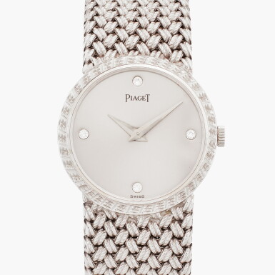 View full screen - View 1 of Lot 572. Reference 924 D 4 | A white gold and diamond-set bracelet watch, Circa 1970.