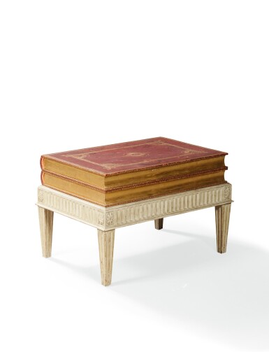 View full screen - View 1 of Lot 98. A neoclassical style white painted stool and safe, modern | Tabouret style néoclassique peint en blanc, travail moderne.