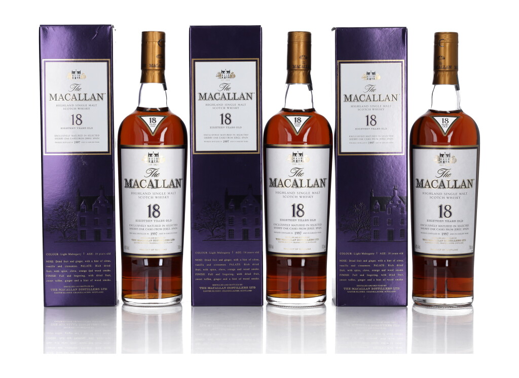 View full screen - View 1 of Lot 27. The Macallan 18 Year Old Sherry Oak 43.0 abv 1997 (3 Bottles 70cl).
