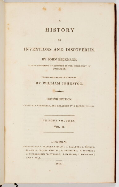 View full screen - View 1 of Lot 102. Beckmann, Johann | A History of Inventions and Discoveries.
