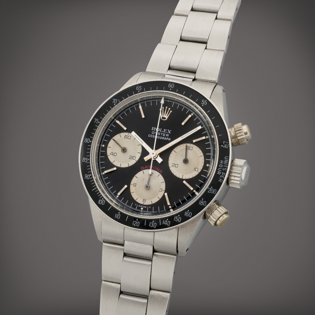 View full screen - View 1 of Lot 265. Daytona 'Small Red', Reference 6263 | A stainless steel chronograph wristwatch with bracelet | Circa 1975.