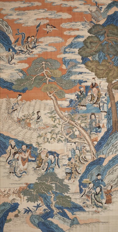 View full screen - View 1 of Lot 638. A large kesi 'immortals' panel, Qing dynasty, 18th / 19th century | 清十八 / 十九世紀 緙絲仙宮壽筵圖.