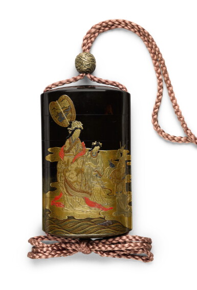 View full screen - View 1 of Lot 85. A FOUR-CASE INRO, SIGNED KAJIKAWA SAKU | MEIJI PERIOD, LATE 19TH CENTURY.