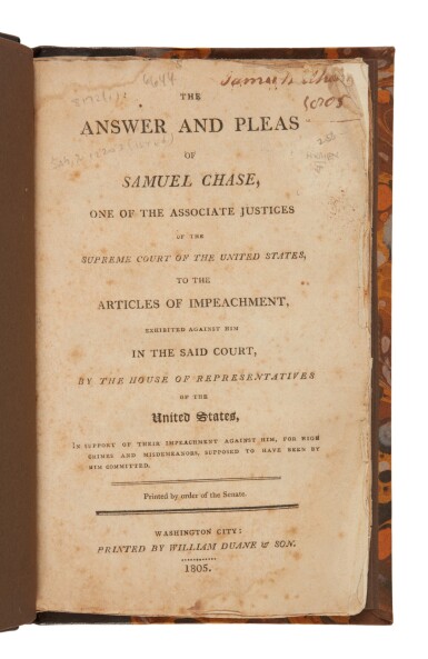View full screen - View 1 of Lot 8. (Chase, Samuel) | An important precedent for independence of the judiciary .