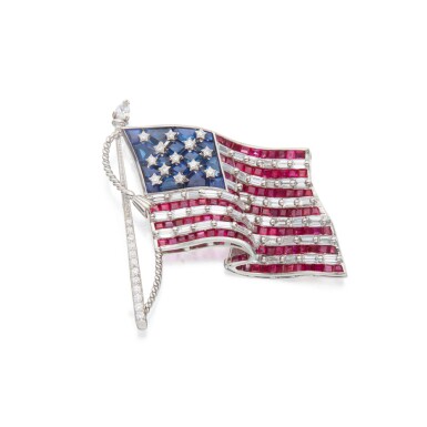 View full screen - View 1 of Lot 470. Tiffany & Co. | Diamond, Ruby and Sapphire Brooch.