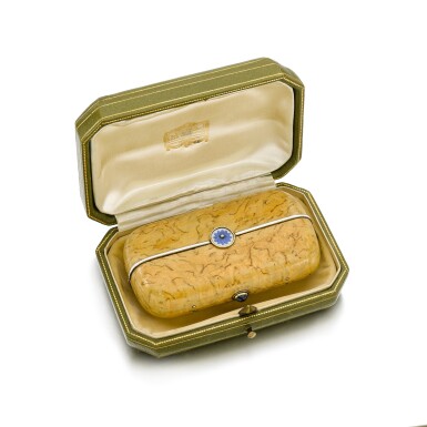 View full screen - View 1 of Lot 95. Porcelain, Enamel, Sapphire, Diamond and Wood Cigarette Case, 1905.