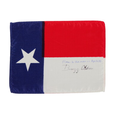 View full screen - View 1 of Lot 40. FLOWN to the Moon on Apollo 11 —Buzz Aldrin's Texas State Flag.