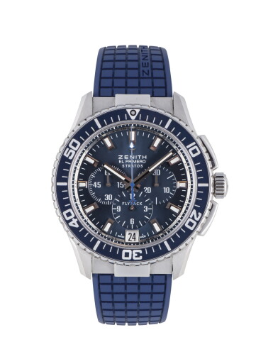 View full screen - View 1 of Lot 48. ZENITH | EL PRIMERO STRATOS, REF 03.2067.405 STAINLESS STEEL FLYBACK CHRONOGRAPH WRISTWATCH WITH DATE CIRCA 2013.