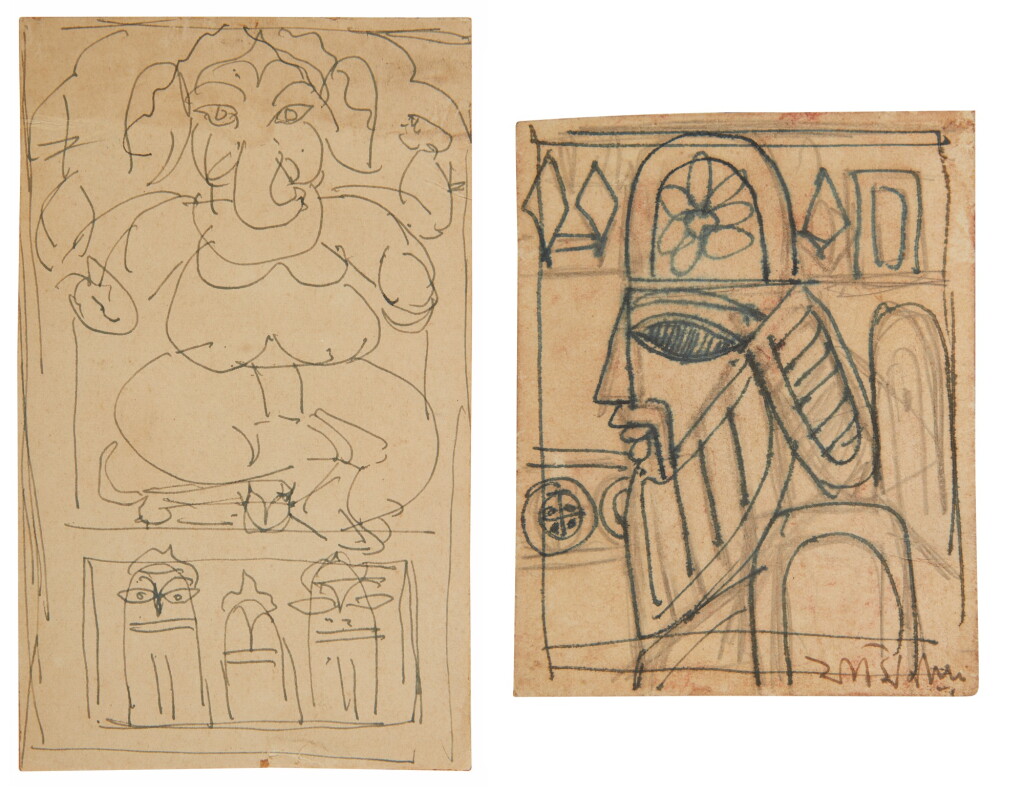 View full screen - View 1 of Lot 1809. JAMINI ROY | UNTITLED (GANESH); UNTITLED (KINGDOM OF CARDS).